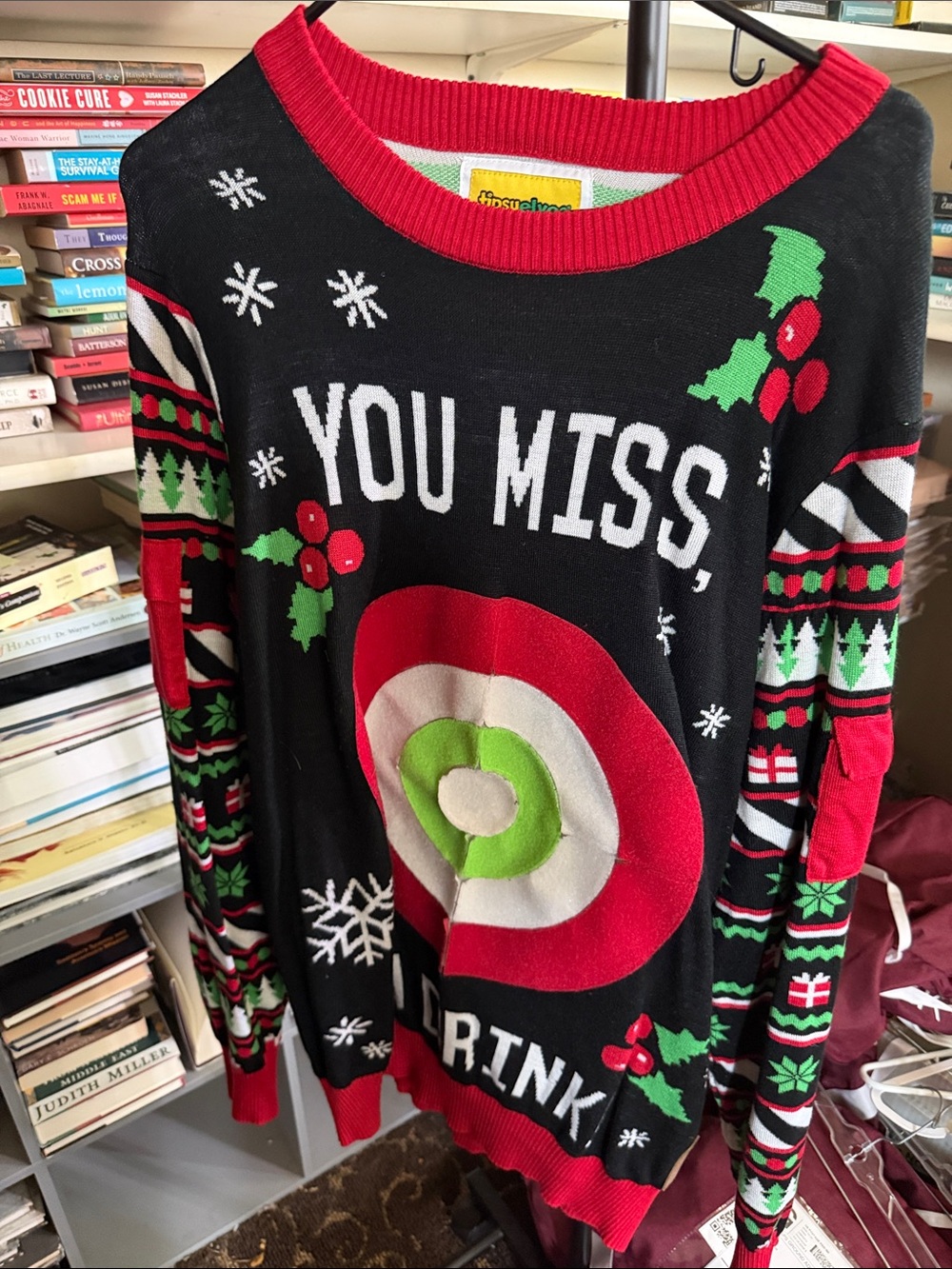 Tipsy Elves Black, Red & Green Holiday Crewneck Sweater - Target Motif